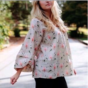HD in Paris Anthropologie floral Sketched Rosemallow oversized Top/Blouse size 2